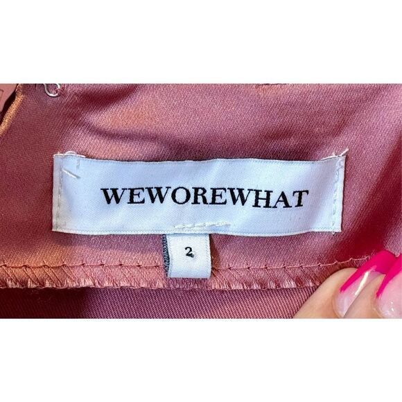 WEWOREWHAT Satin Silky Cowl Square Neck Cuffed Sleeves Mauve Mini Dress Size 2 - Picture 7 of 12